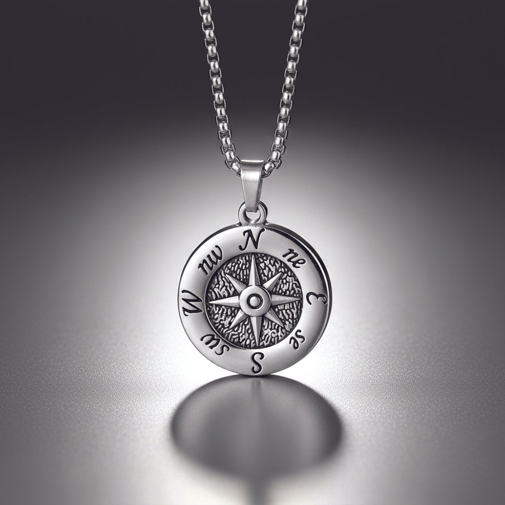 The99Jewel Modern  silver-toned compass Pendant Necklace for Men