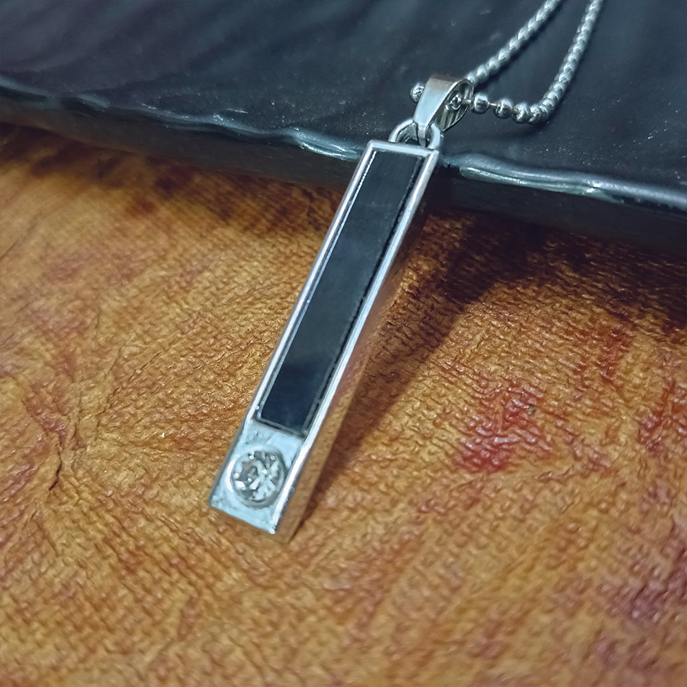 The99Jewel Sleek Rectangular Black Inlay Pendant with Chain  for Men's