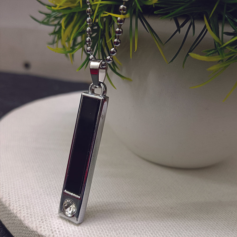 The99Jewel Sleek Rectangular Black Inlay Pendant with Chain  for Men's