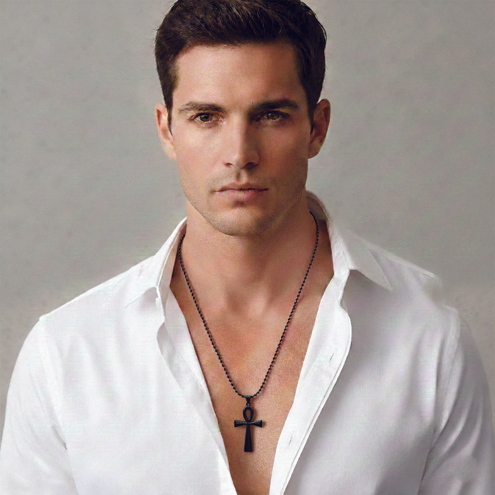 The99Jewel Egyptian Ankh Symbol Black Pendant Necklace  for Men's