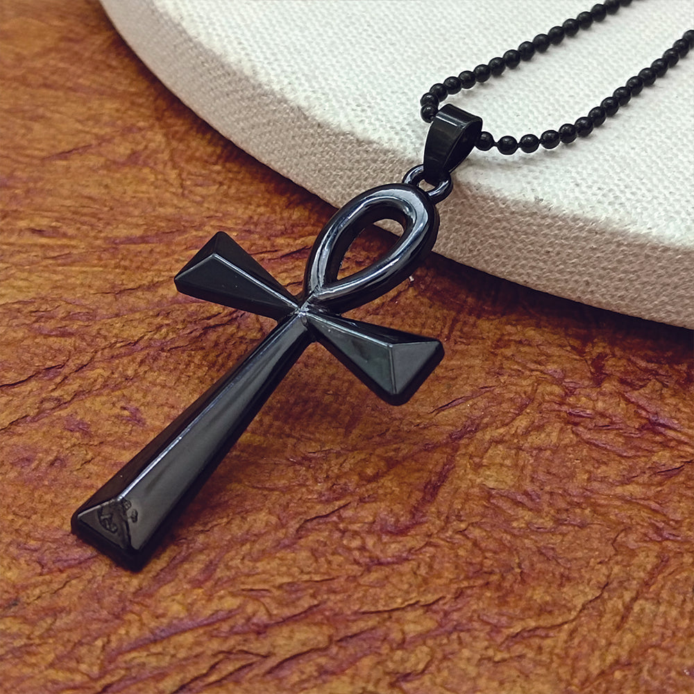 The99Jewel Egyptian Ankh Symbol Black Pendant Necklace  for Men's