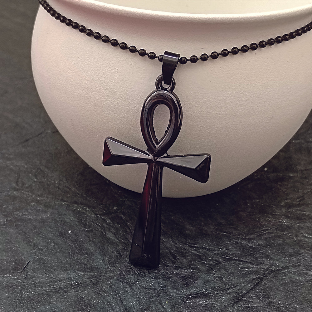 The99Jewel Egyptian Ankh Symbol Black Pendant Necklace  for Men's