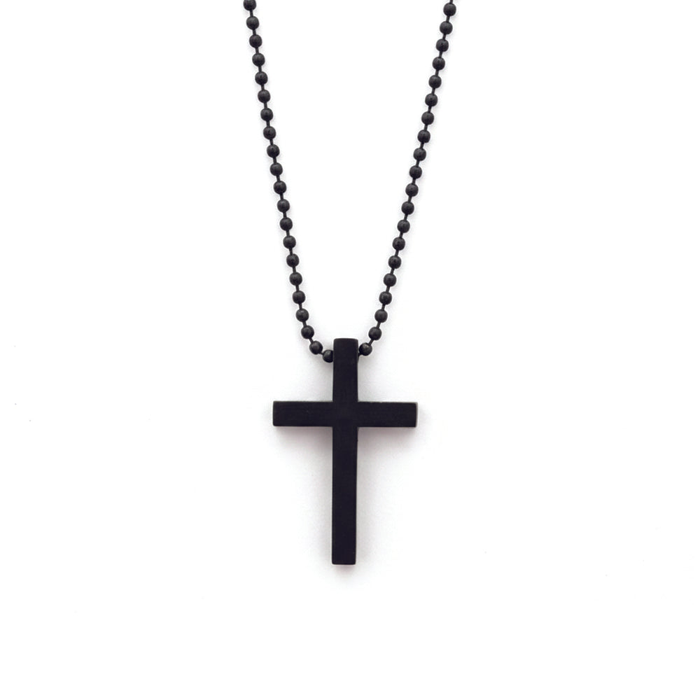 The99Jewel Stylish Black Cross Pendant with Beaded Chain  for Men's