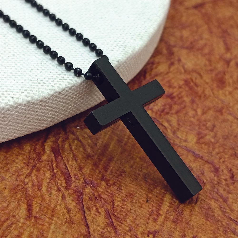 The99Jewel Stylish Black Cross Pendant with Beaded Chain  for Men's