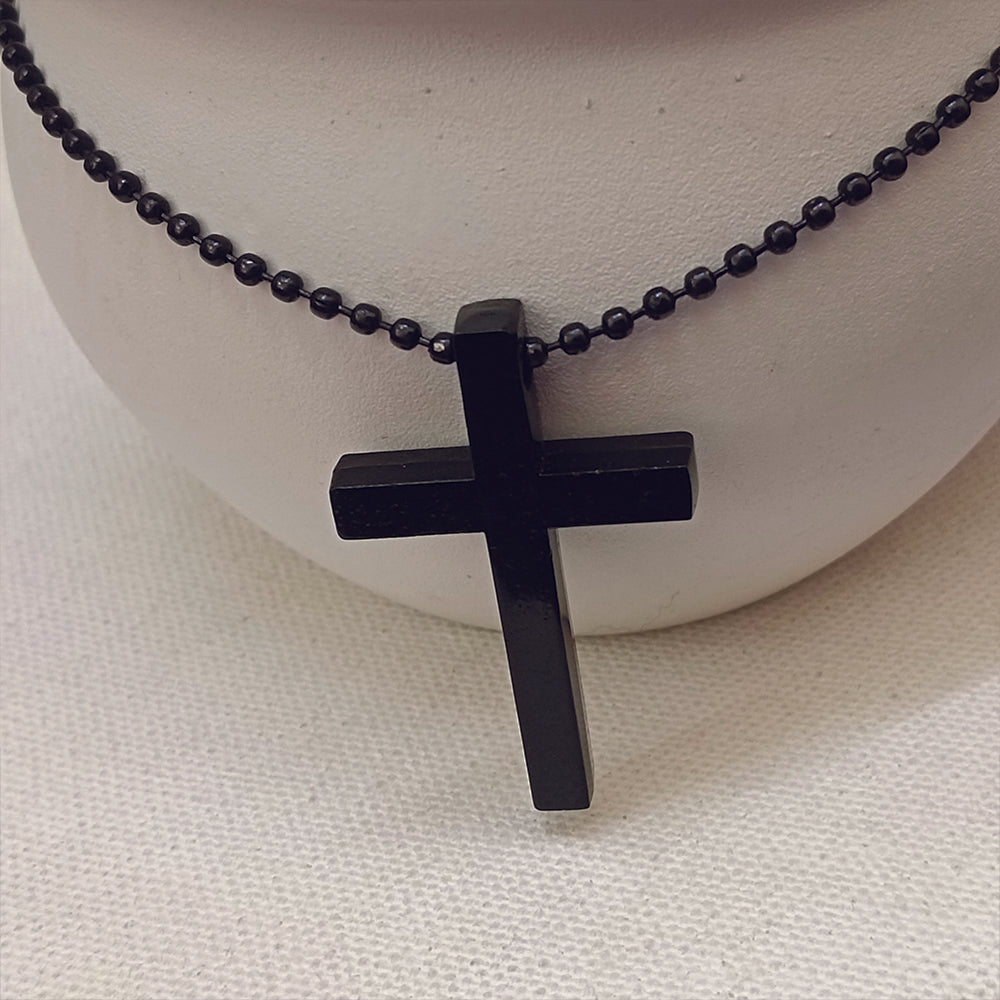 The99Jewel Stylish Black Cross Pendant with Beaded Chain  for Men's