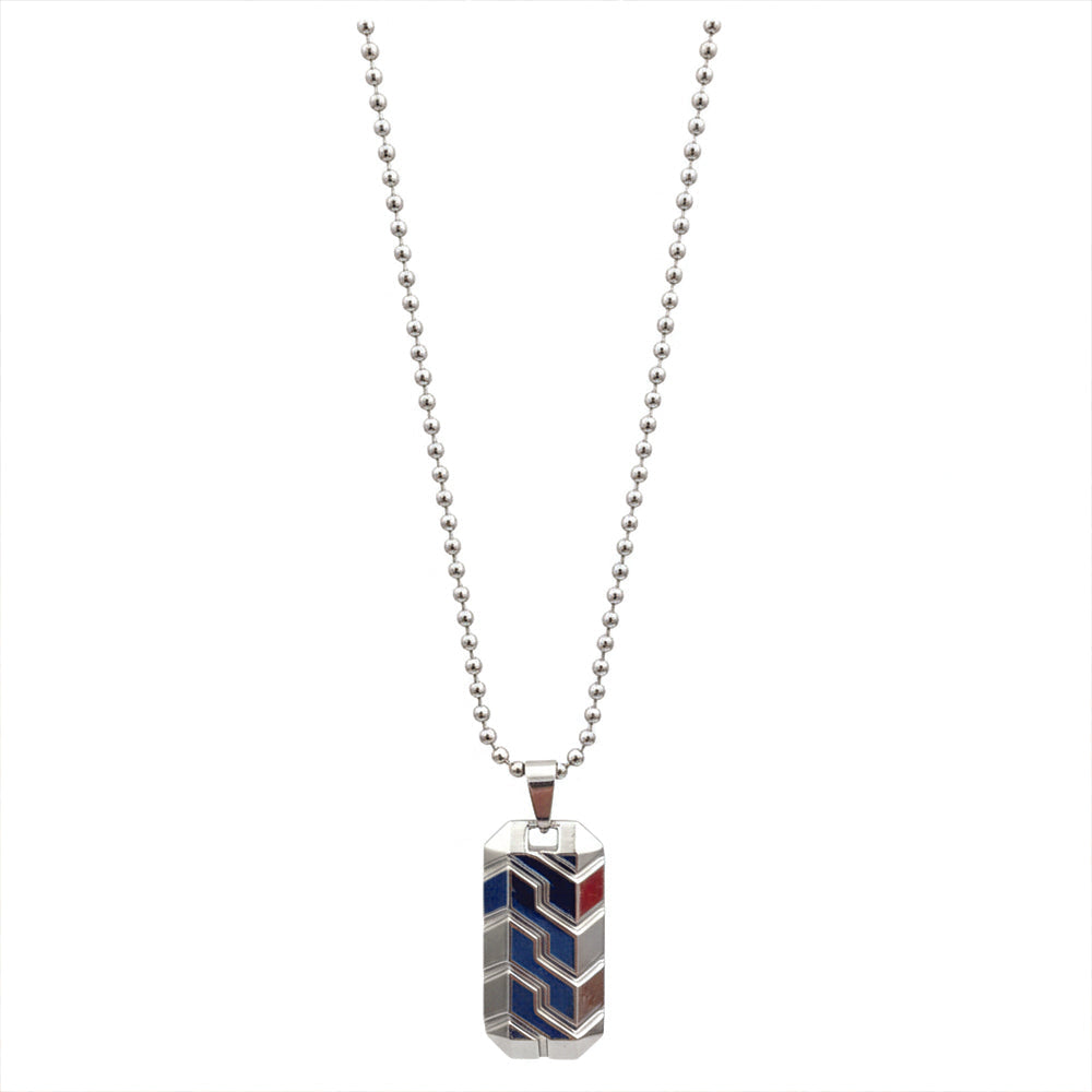 The99Jewel Minimal Geometric Pattern Enamel Pendant with Chain for Men's