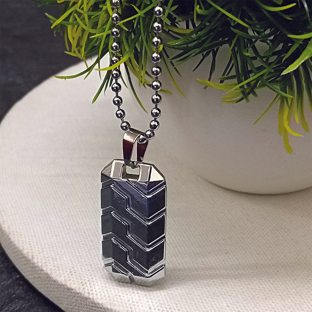 The99Jewel Minimal Geometric Pattern Enamel Pendant with Chain for Men's
