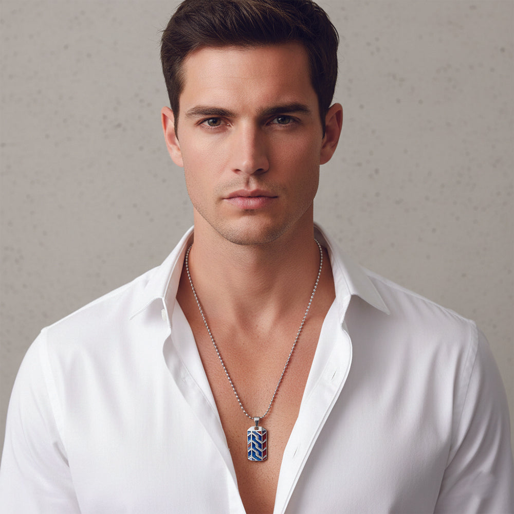 The99Jewel Minimal Geometric Pattern Enamel Pendant with Chain for Men's