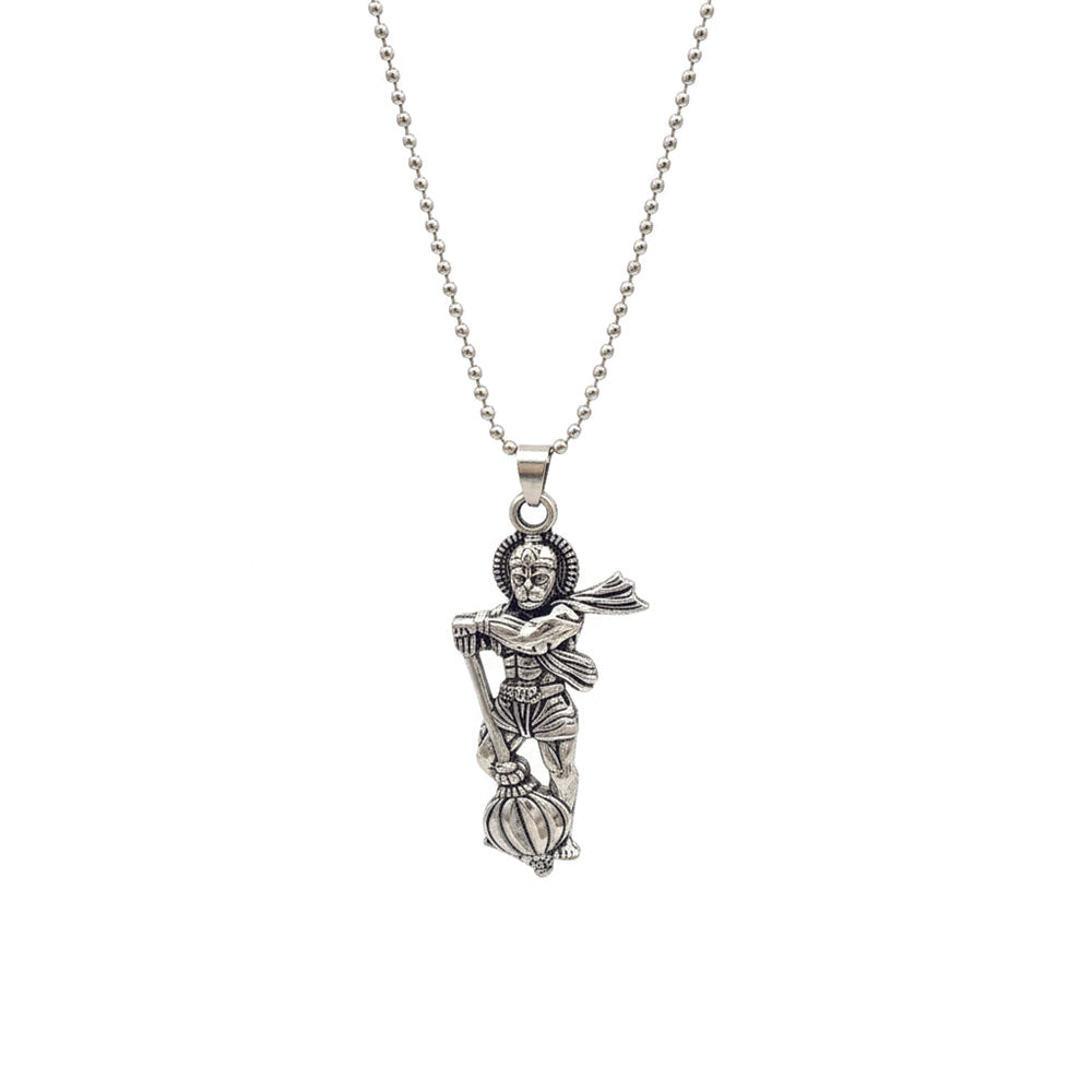 The99Jewel Divine Hanuman Ji Pendant Chain Oxidised Finish for Men's