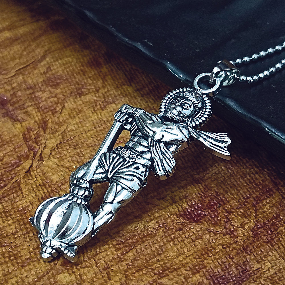 The99Jewel Divine Hanuman Ji Pendant Chain Oxidised Finish for Men's
