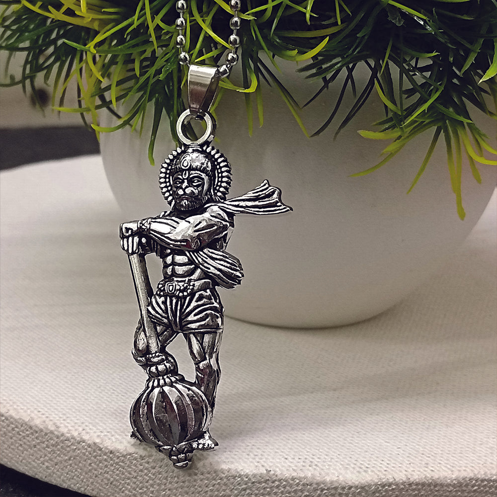 The99Jewel Divine Hanuman Ji Pendant Chain Oxidised Finish for Men's