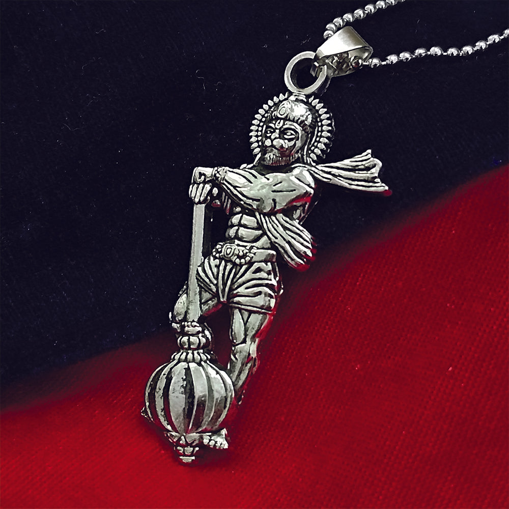 The99Jewel Divine Hanuman Ji Pendant Chain Oxidised Finish for Men's