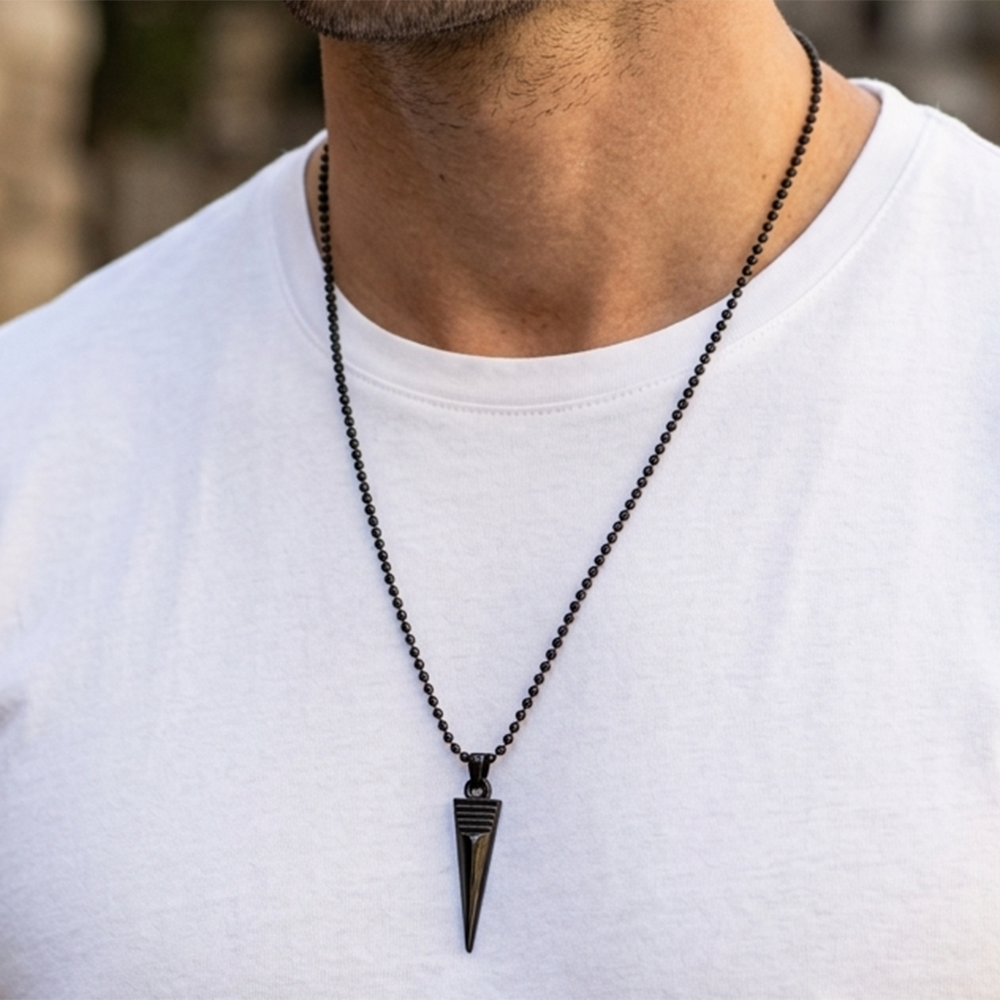 The99Jewel Pointed Black Spike Pendant Chain for Men