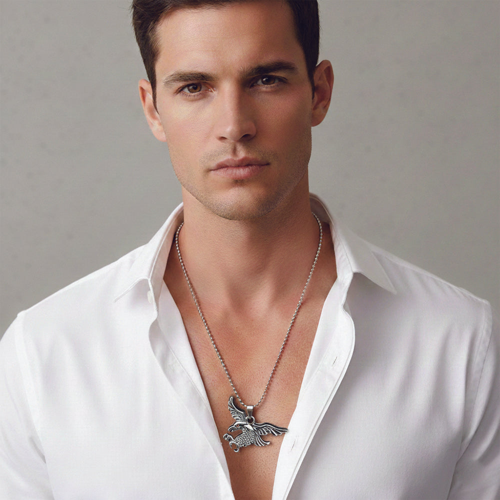 The99Jewel Flying Eagle Silver Finish Pendant Chain for Men