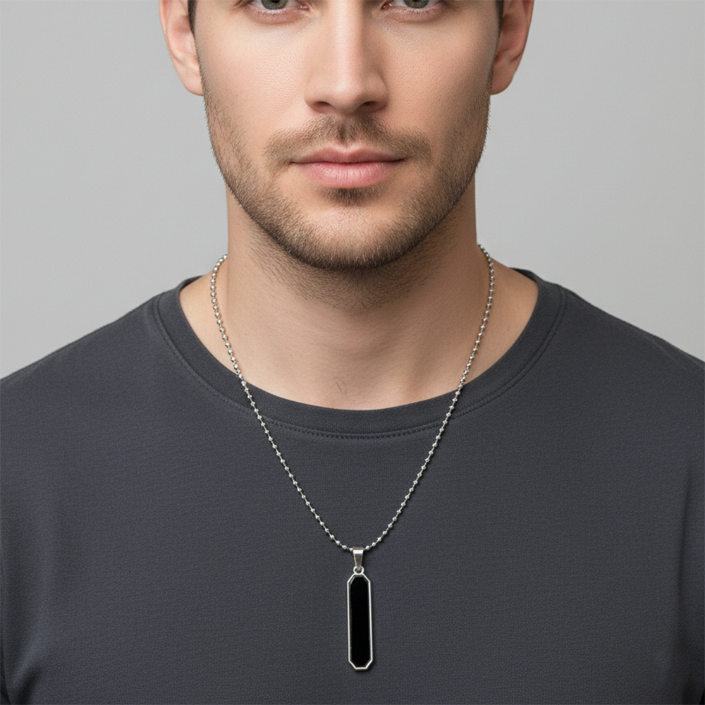 The99Jewel Stylish Sleek Black Bar Mens Necklace