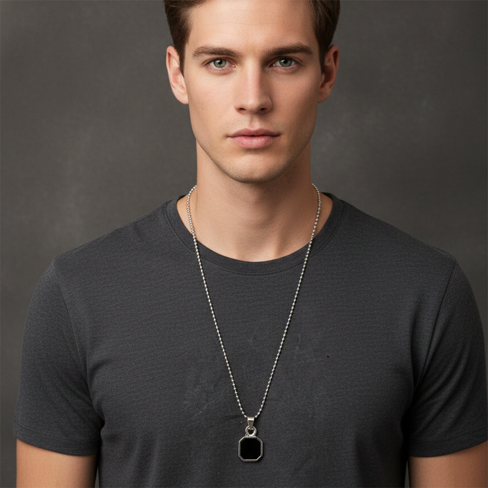 The99Jewel Stylish Octagon Black Mens Necklace