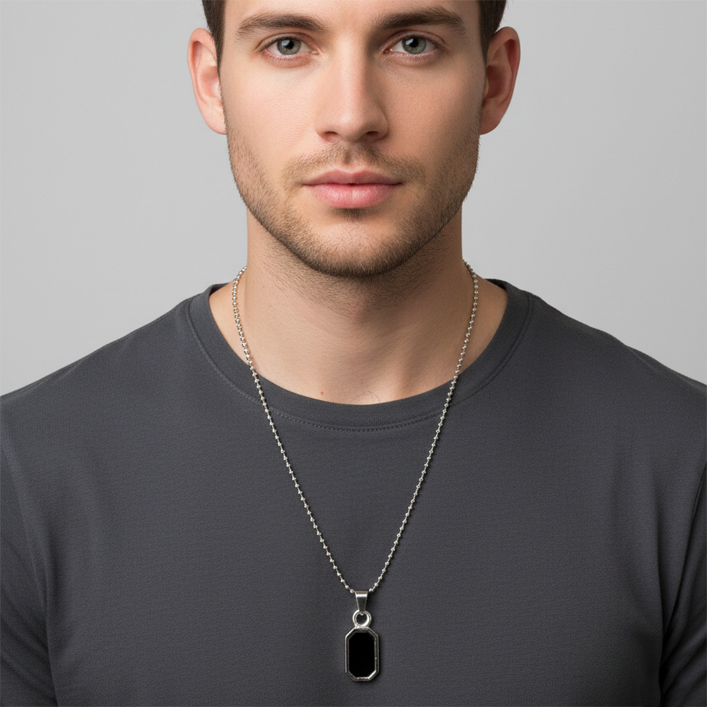 The99Jewel Stylish Minimal Black Plate Tag Mens Necklace