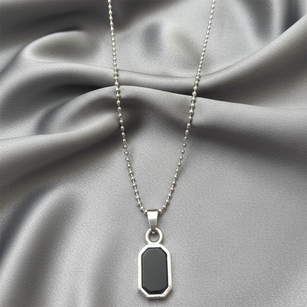 The99Jewel Stylish Minimal Black Plate Tag Mens Necklace