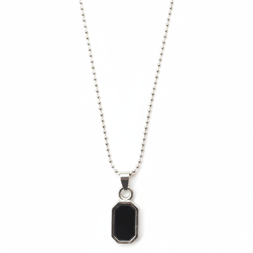 The99Jewel Stylish Minimal Black Plate Tag Mens Necklace