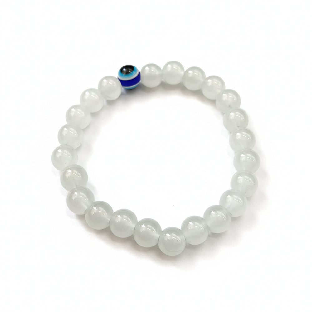 The99Jewel Grey Obsidian Beads Bracelet with Evil Eye Charm