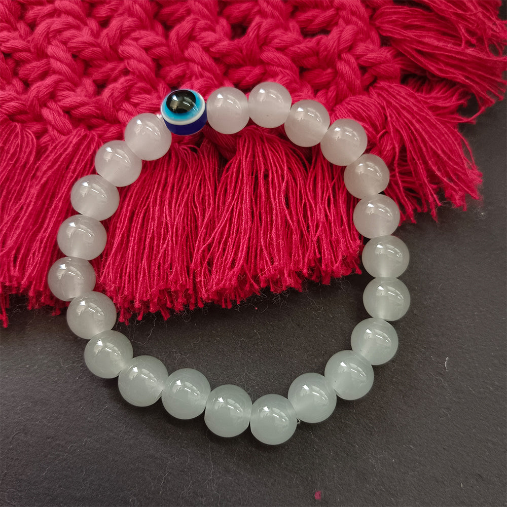The99Jewel Grey Obsidian Beads Bracelet with Evil Eye Charm