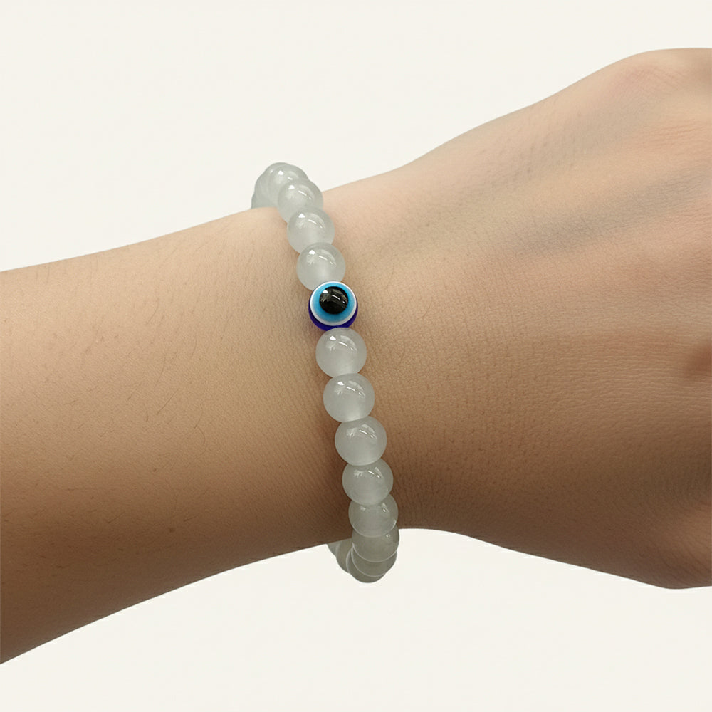 The99Jewel Grey Obsidian Beads Bracelet with Evil Eye Charm
