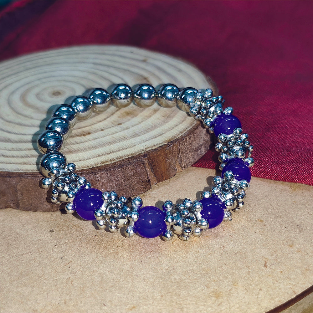 The99Jewel Stretchable Purple Color Beaded Wrist Bracelet
