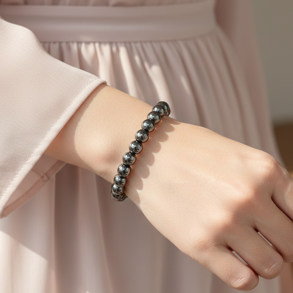 The99Jewel Unisex Hematite Beaded Stretch Bracelet