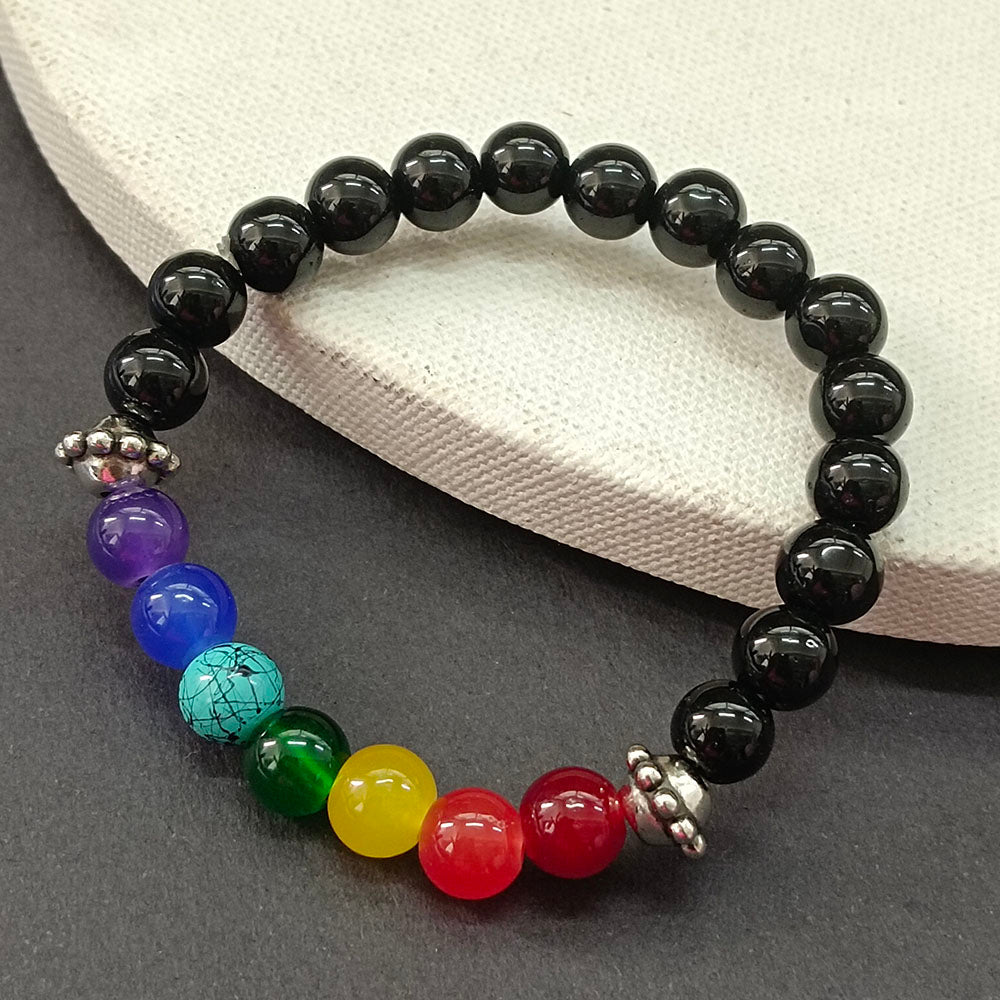 The99Jewel Handcrafted 7 Chakra Energy Bracelet with Black Beaded Design