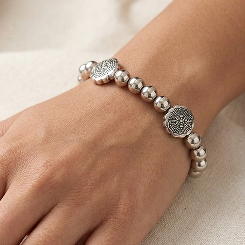 The99Jewel Unisex Black & Silver Beads Stretchable Bracelets