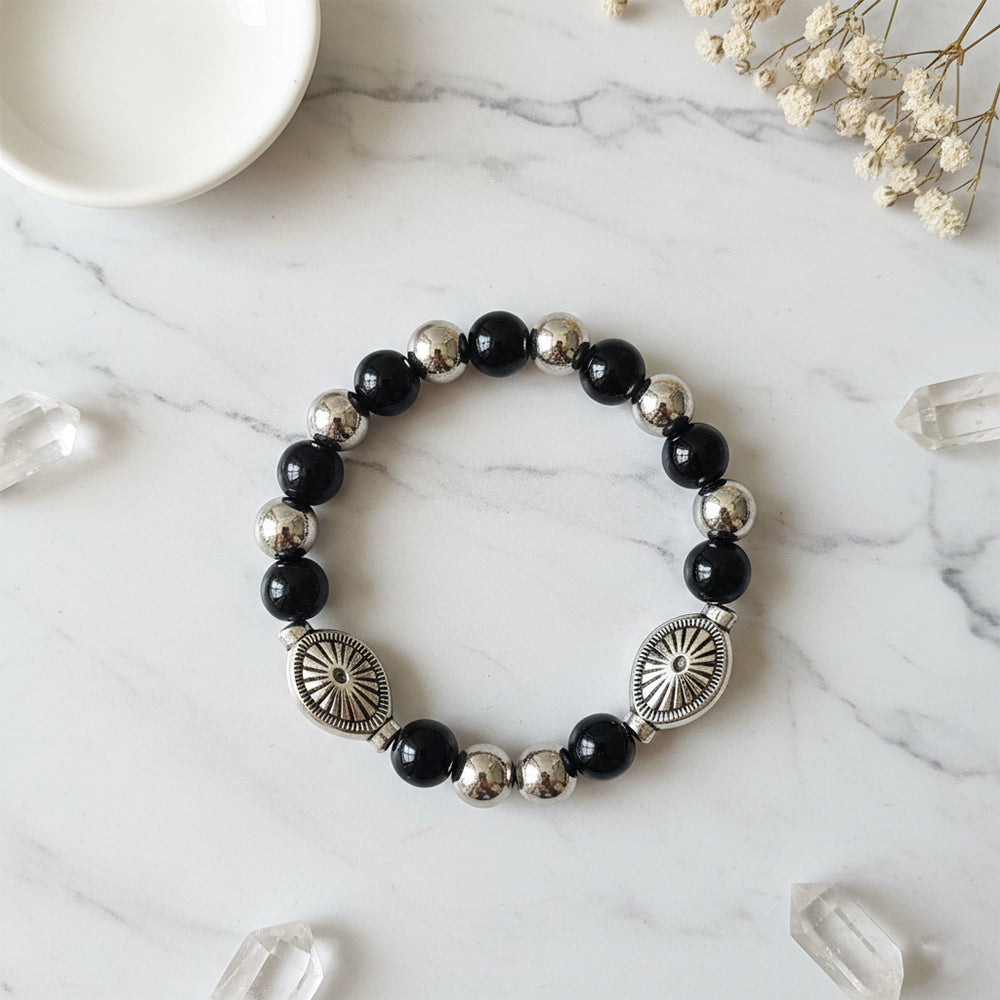 The99Jewel Unisex Black & Silver Beads Stretchable Bracelets