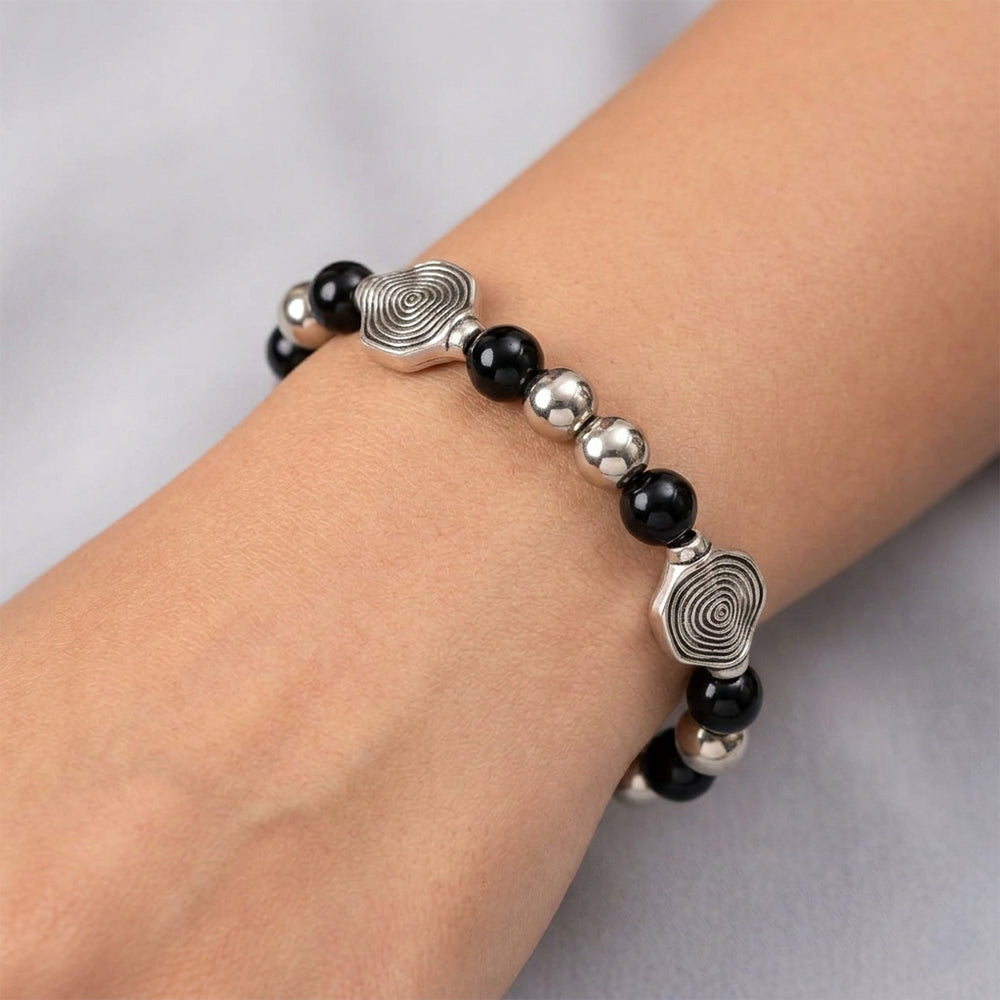 The99Jewel Unisex Black & Silver Beads Stretchable Bracelets