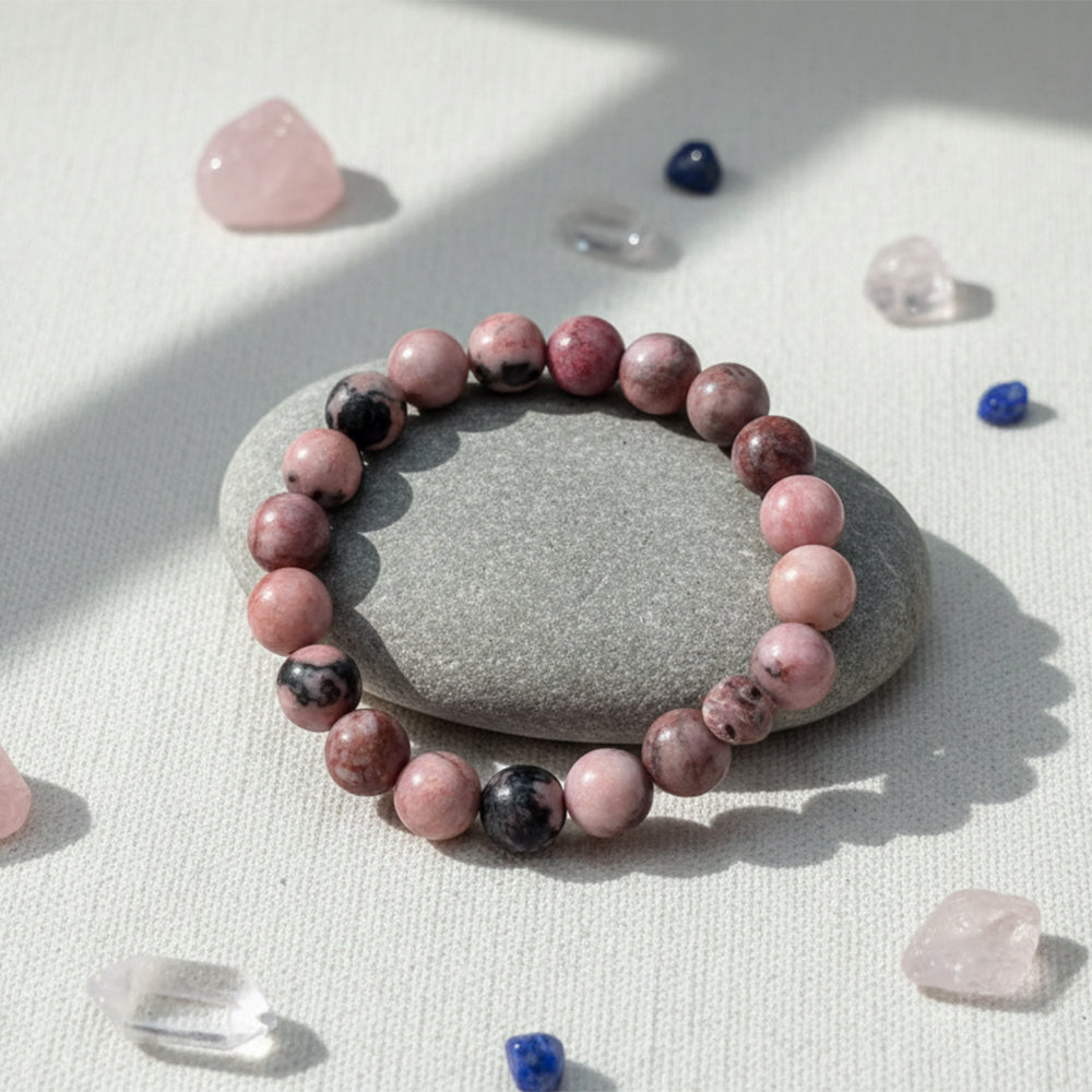 The99Jewel Rhodonite Natural Stone Bracelet For Emotional Healing, Love & Forgiveness - With Box