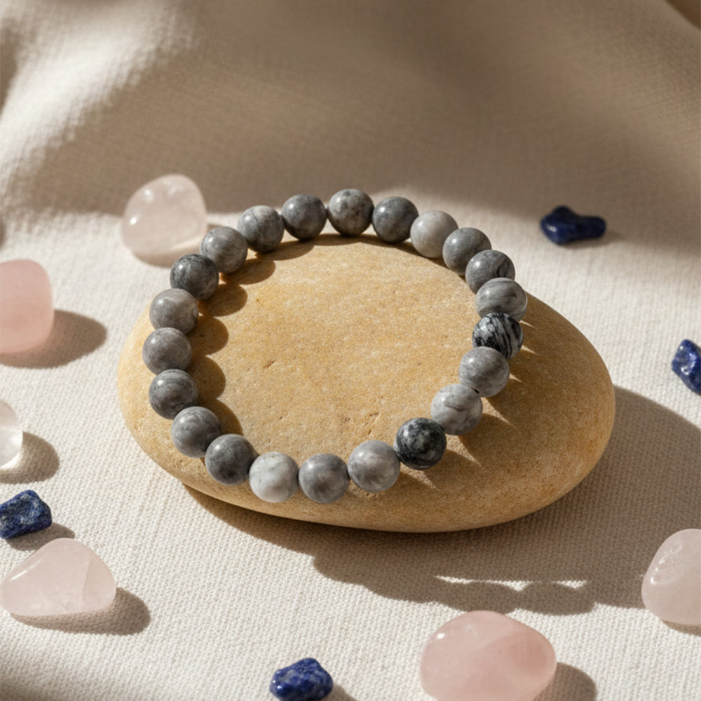 The99Jewel Grey Jasper Natural Stone Bracelet For Inner Strength With Box