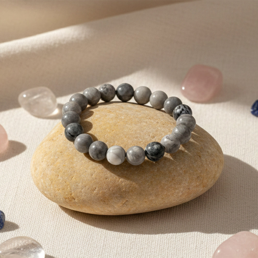 The99Jewel Grey Jasper Natural Stone Bracelet For Inner Strength With Box