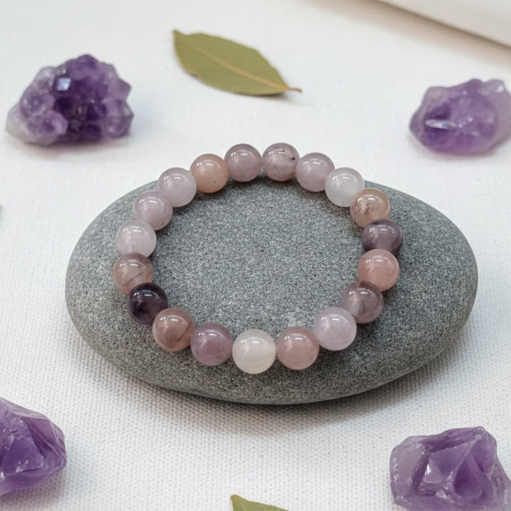 The99Jewel lavender And Rose Quartz Natural Stone Bracelet With Box