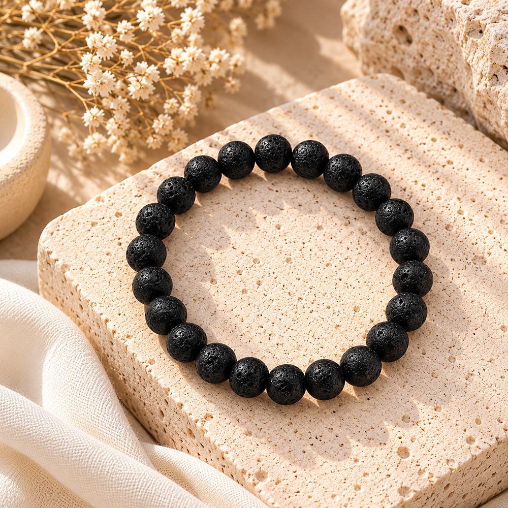 The99Jewel Men's Lava Stone Beads Bracelet | Stylish Black Beaded Wristband for Casual and Party  Wear