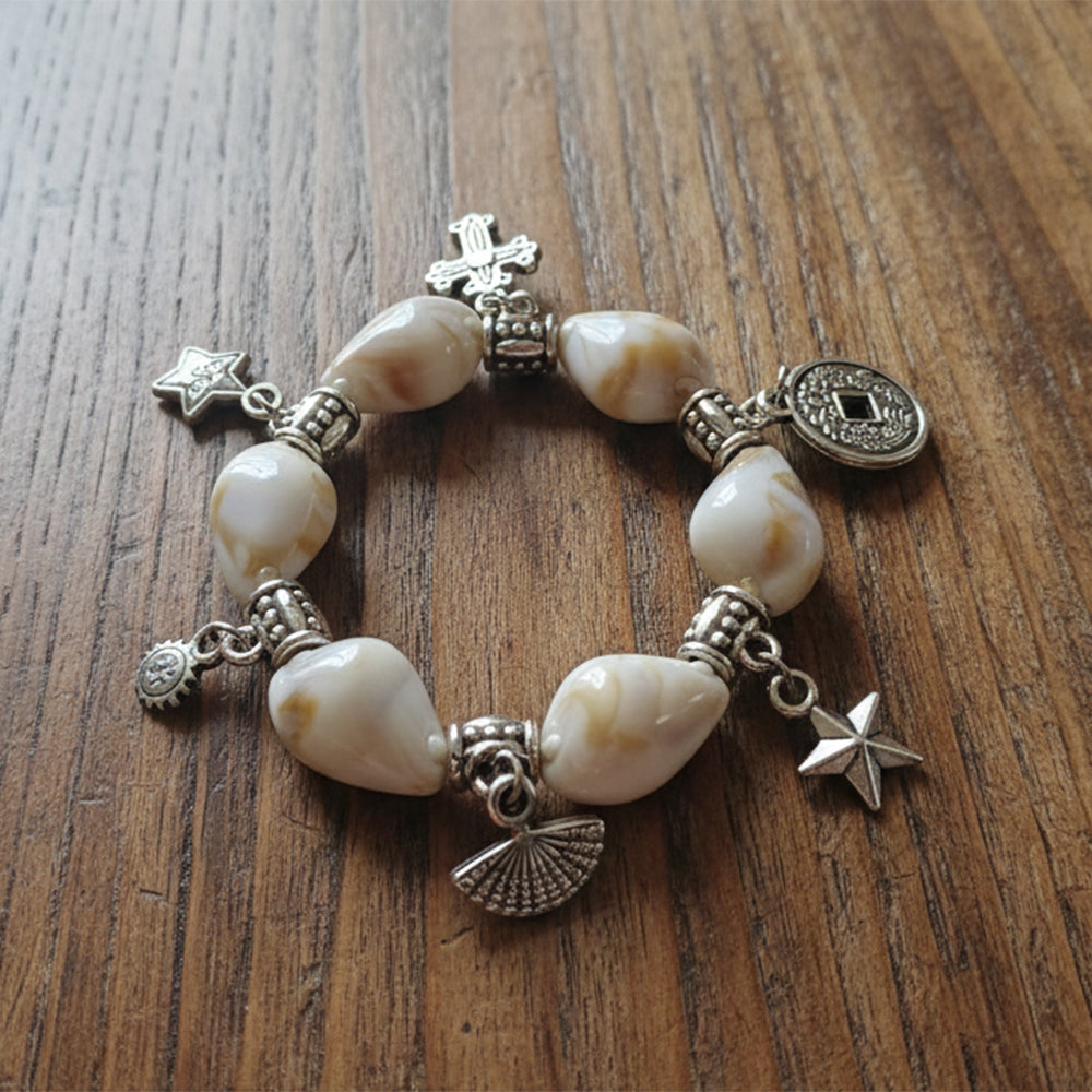 Thee99Jewel Stylish Stretchable Shell With Charms Bracelet