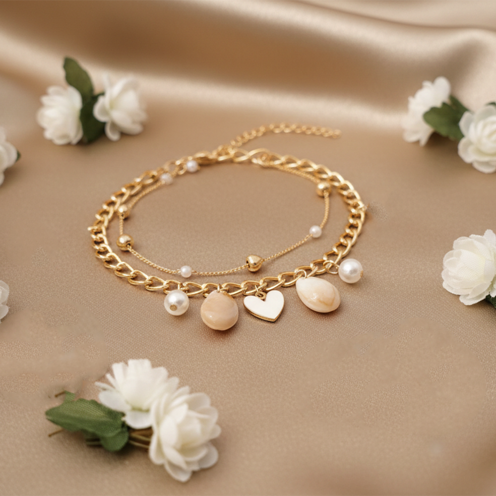 The99Jewel Gold Plated White Heart Multi Layer Bracelet