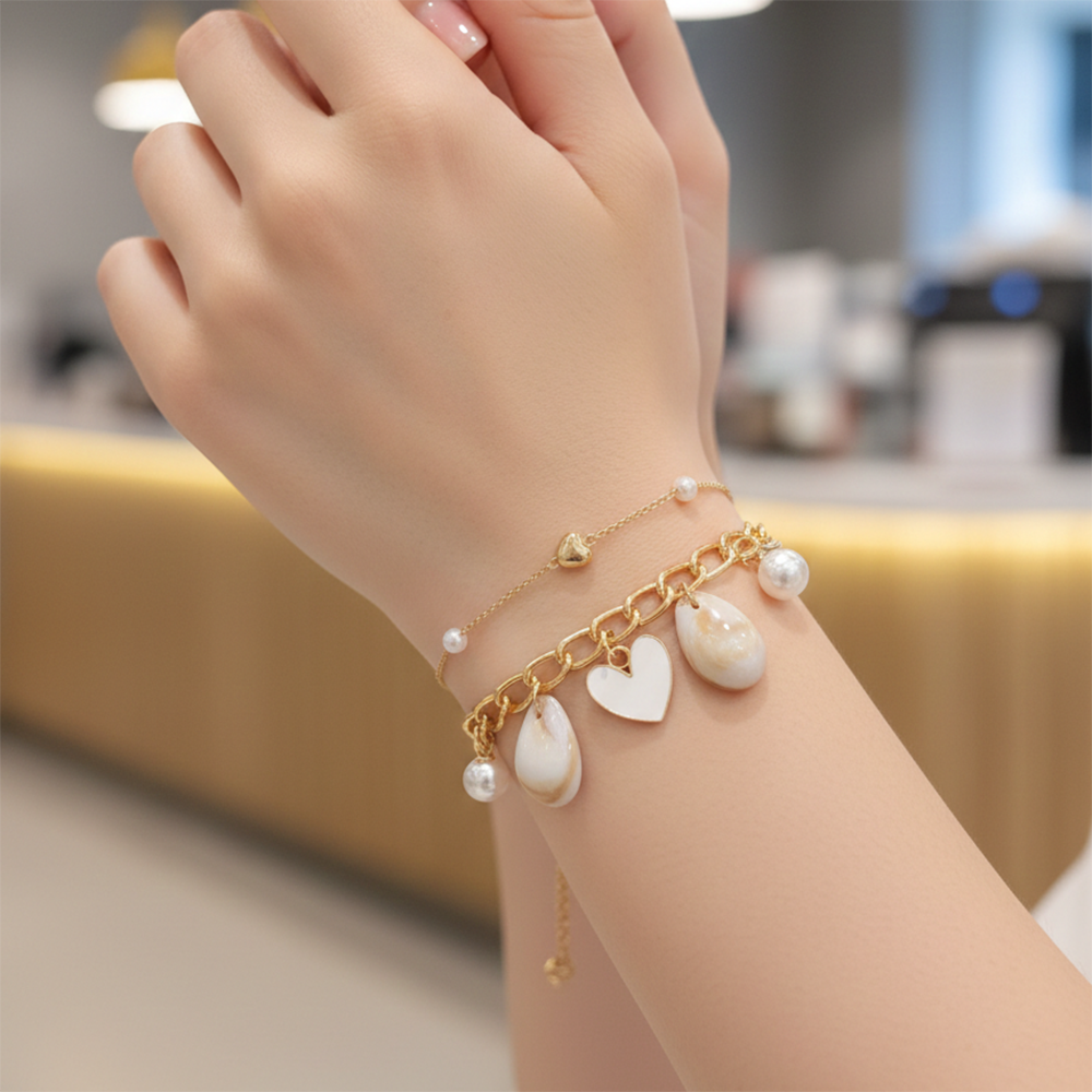 The99Jewel Gold Plated White Heart Multi Layer Bracelet