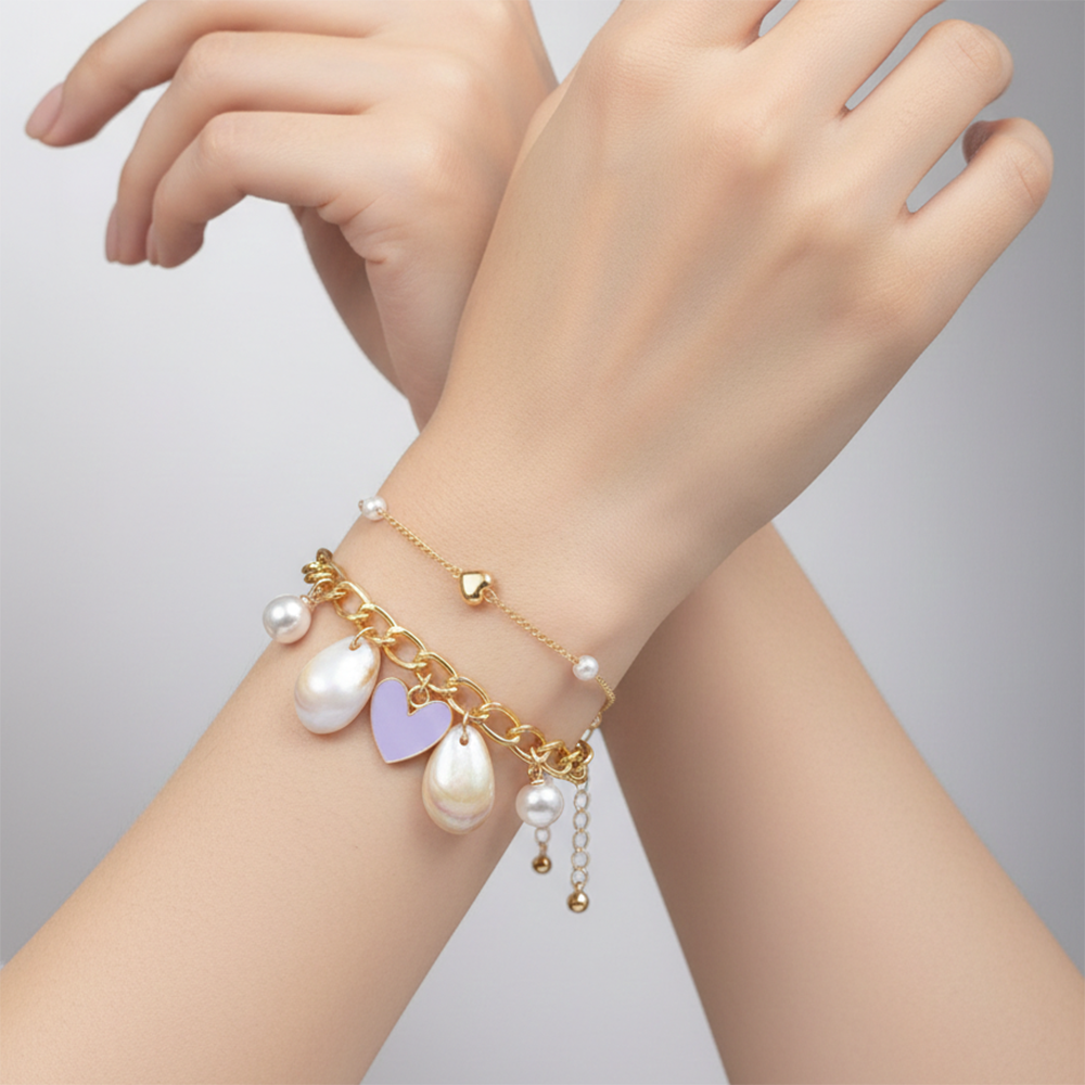 The99Jewel Gold Plated Purple Heart Multi Layer Bracelet