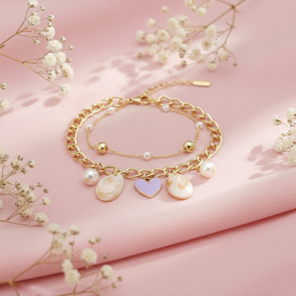 The99Jewel Gold Plated Purple Heart Multi Layer Bracelet