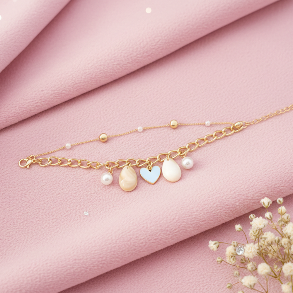 The99Jewel Gold Plated Light Blue Heart Multi Layer Bracelet