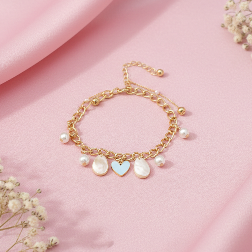The99Jewel Gold Plated Light Blue Heart Multi Layer Bracelet