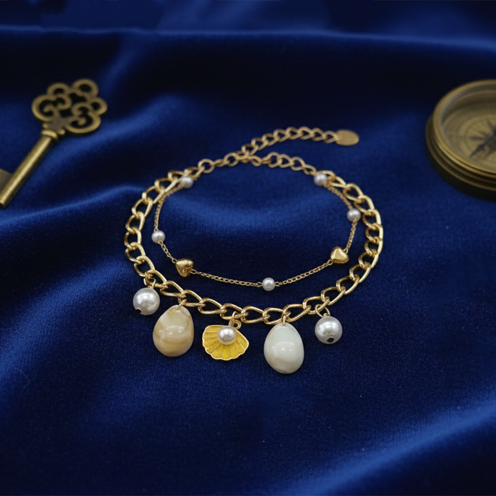 The99Jewel Gold Plated Yellow Pearl Shell Multi Layer Bracelet