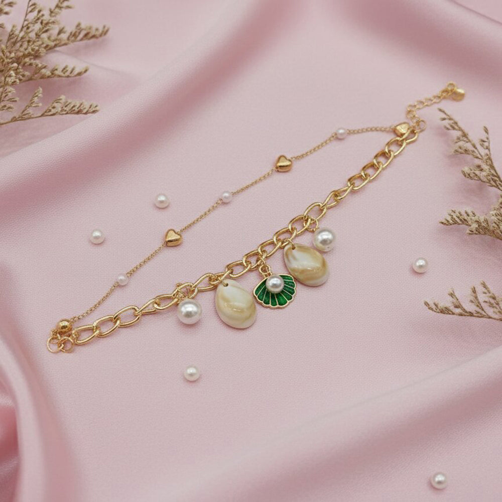 The99Jewel Gold Plated Green Pearl Shell Multi Layer Bracelet