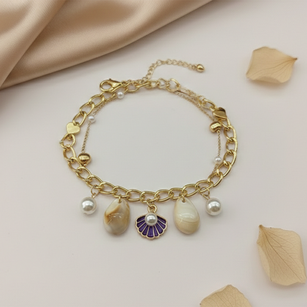 The99Jewel Gold Plated Purple Pearl Shell Multi Layer Bracelet