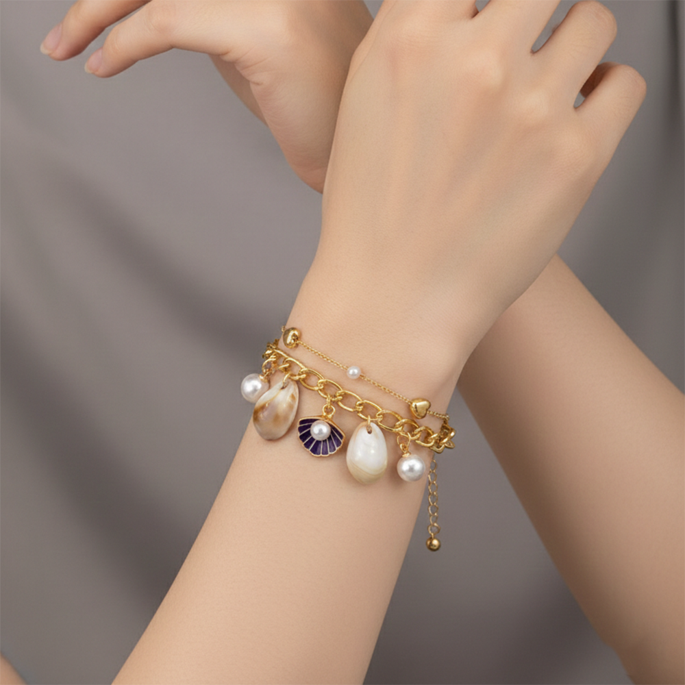 The99Jewel Gold Plated Purple Pearl Shell Multi Layer Bracelet