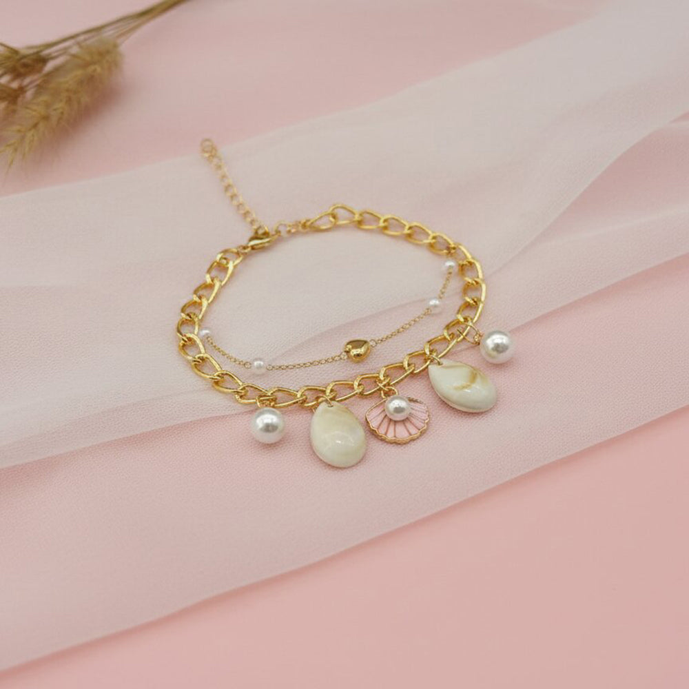 The99Jewel Gold Plated Pink Pearl Shell Multi Layer Bracelet