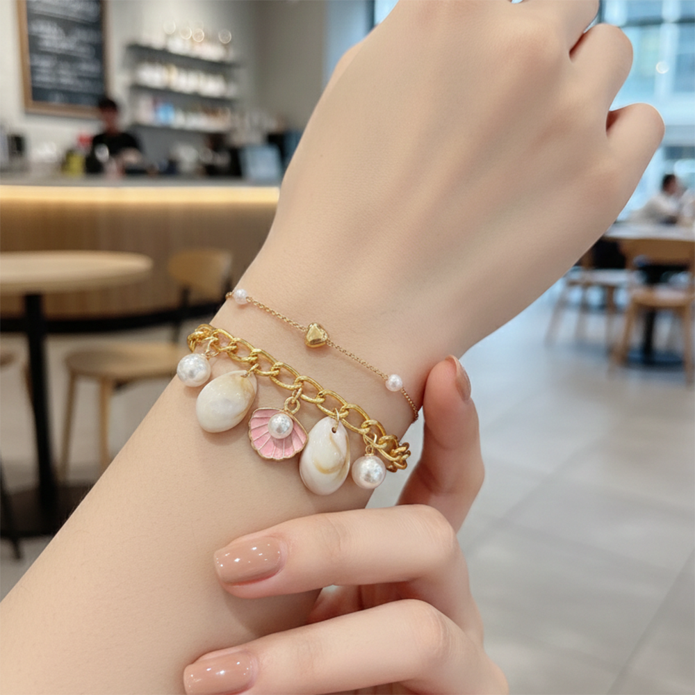 The99Jewel Gold Plated Pink Pearl Shell Multi Layer Bracelet